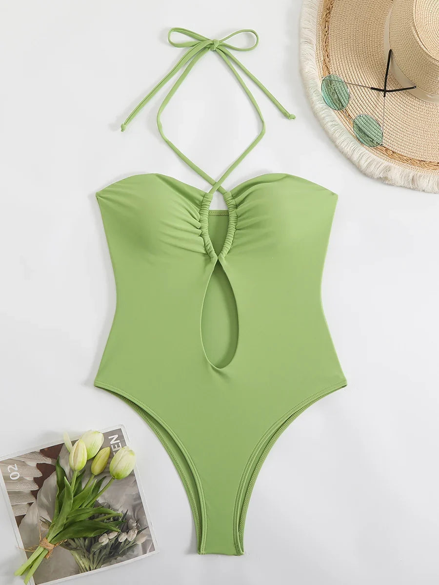 2026 Strappy Printed One Piece Swimsuit Women Sexy Hollow Swimwear Female Solid Bathers Bathing Swimming Swim Suit Beachwear