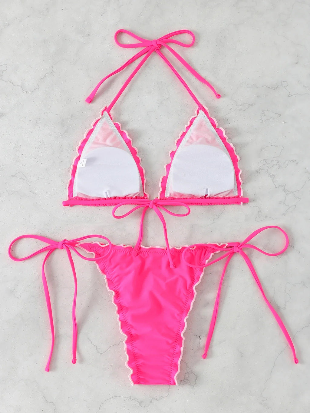 Triangle Halter String Bikinis 2026 Women Sexy Ruffle Swimsuit Solid Cherry Swimwear Female Bathers Bathing Swimming Swim Suit