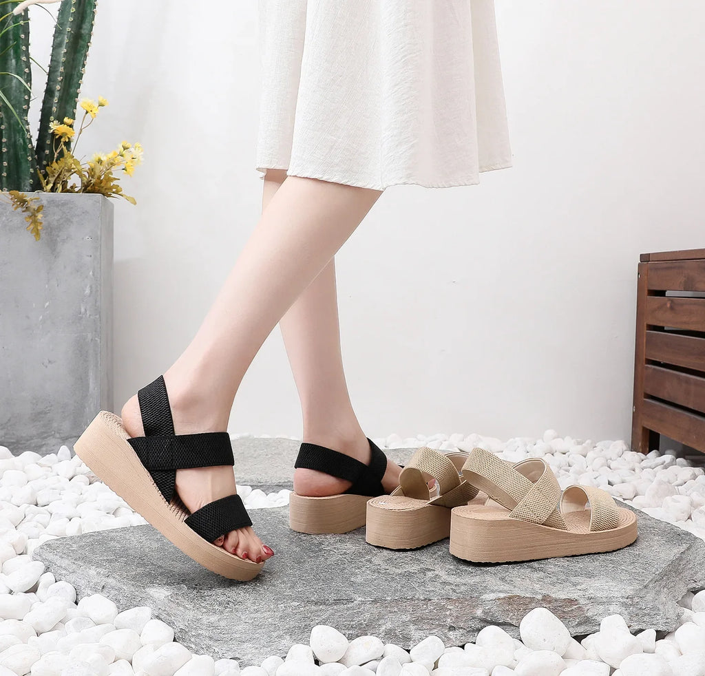 Big Size Minimalist Slingback Wedge Sandals For Women Outdoor Summer Platform Shoes Light Weight Soft EVA Female Leisure Sandals