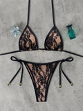Sexy Black Lace Micro Bikini 2026 Mujer Women Shell Ornament Push Up Bra Bandage Triangle Swimsuit Beach Bathing Suit Swimwear