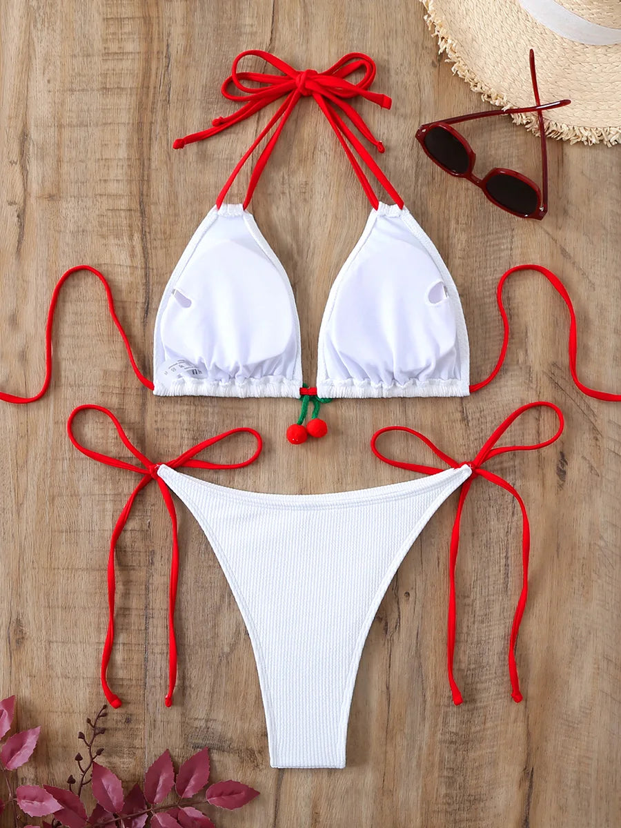 Strawberry Designer Bikini Women White Contrast Bikin Micro Swimsuit Two Pieces Bikini Set Brazilian Bathing Suit Thong Swimwear
