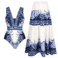 New Swimsuit High-End Design 2Pcs Floral Print Ruffle Slimming Holiday Sexy Hot Spring One Piece Swimsuit for Women