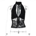 FDYOUI Woman Clothes Elegant Bandage Mesh Corset Tops 2026 Female Halter V-neck Lace-up Tank Top Black T-shirt Y2K Streetwear