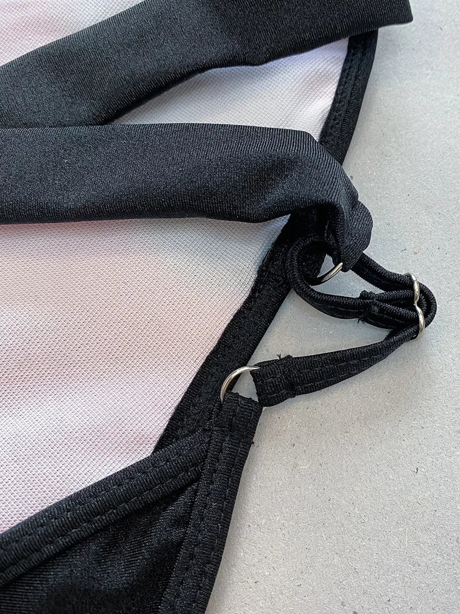 Splicing V Neck Cross Backless Women Thong Swimwear One Piece Swimsuit Female Monokini High Leg Cut Bathing Suit Swim Beach Wear