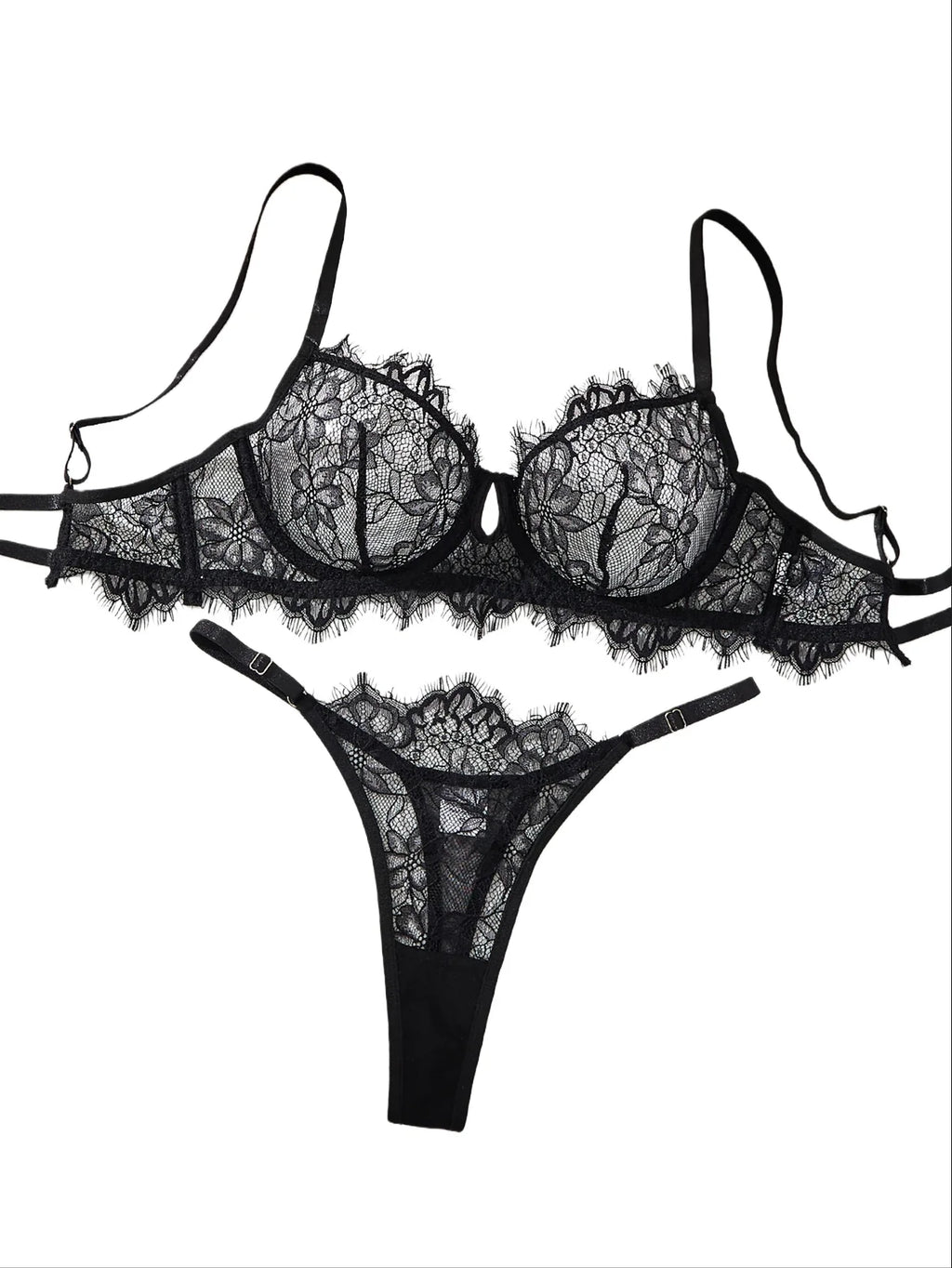 Black Lace Bra Brief Sets for Women Sexy Romantic Transparent Underwear with Flowers See through Erotic Lingerie