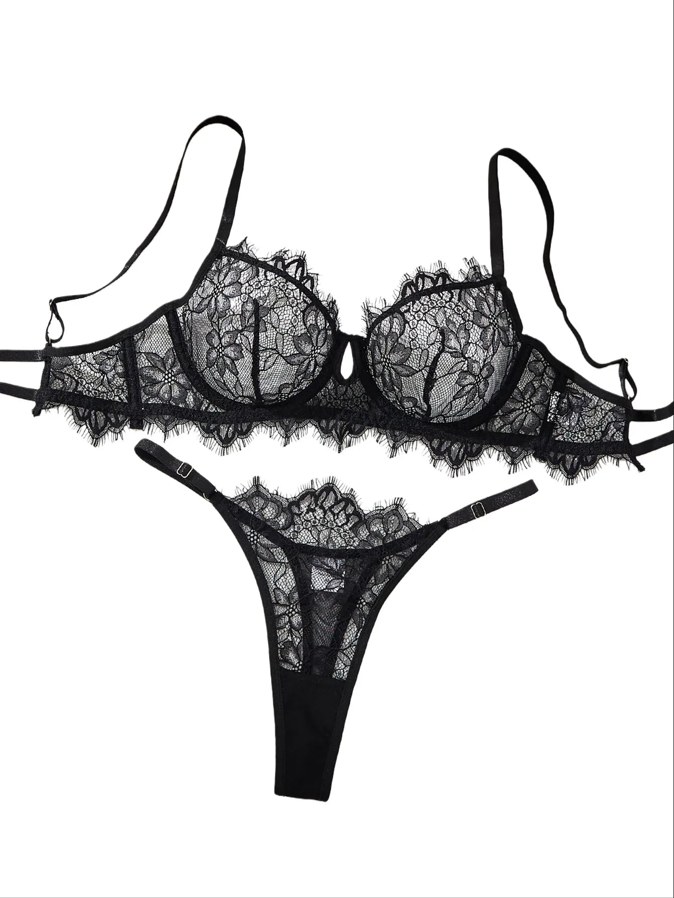 Black Lace Bra Brief Sets for Women Sexy Romantic Transparent Underwear with Flowers See through Erotic Lingerie
