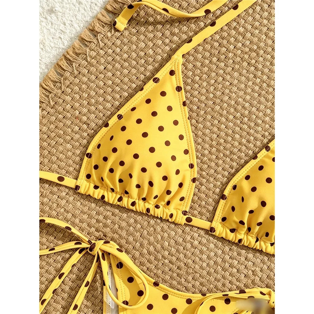 S - XL With Shorts Polka Dot Halter Bikini Female Swimsuit Women Swimwear Three-pieces Bikini Set Bather Bathing Suit Swim V8292