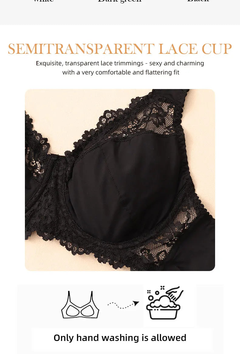 3 Pcs Elegant Lace Bra Non-Padded, Floral Pattern Women's Bras Sexy Lingerie BH Top Brassiere Underwire Plus Size A B C D E Cup
