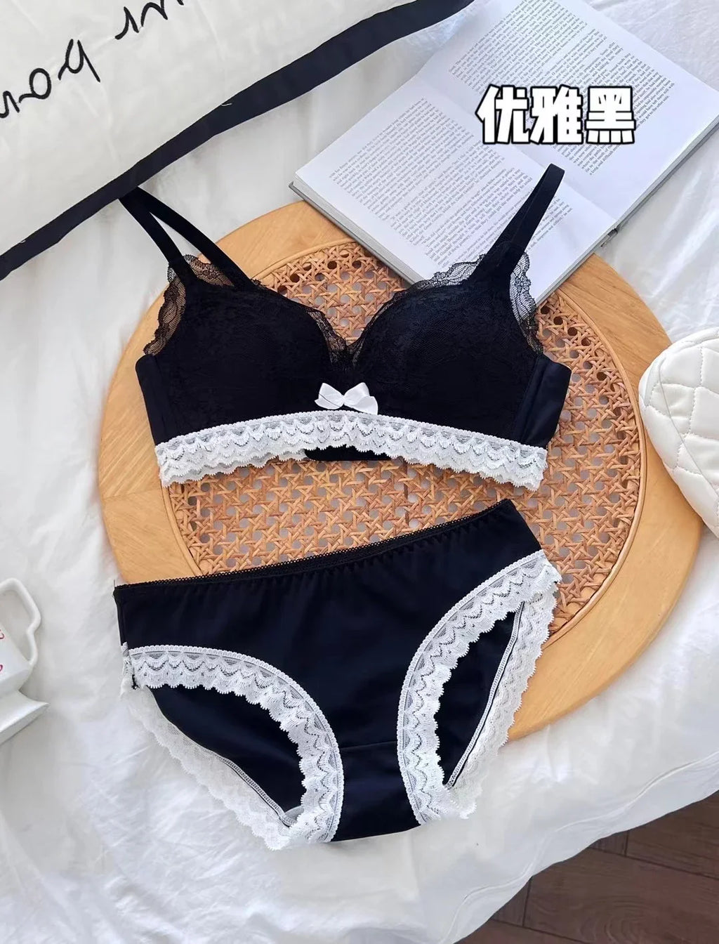 Japanese Anime Lace Bra Set Push Up Wireless Bralette Small Bust Seamless Sexy Triangle Cup Lingerie Set Spring Summer MOYISU