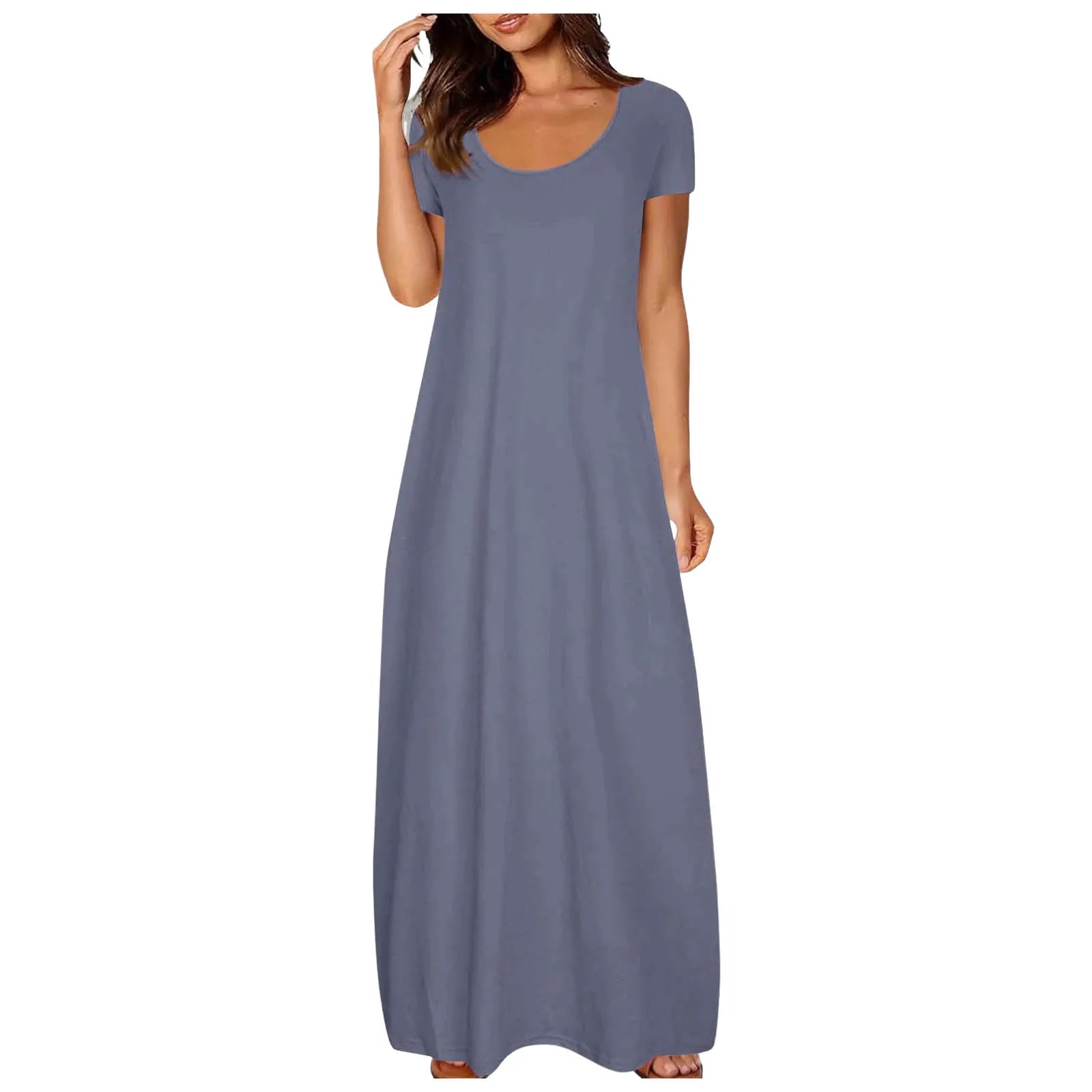 Casual Dresses For Teens Fashion Clothes Women Leisure Solid Color V Neck Short Sleeve Long Dress Casual Loose Sundress 2025