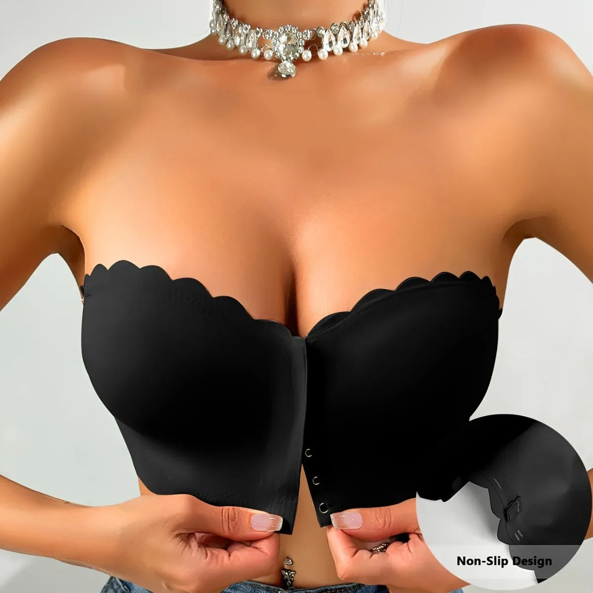 Solid Seamless Strapless Front Closure Wireless Strapless Bra, Sexy Comfy Push Up Bra, Women's Lingerie & Underwear