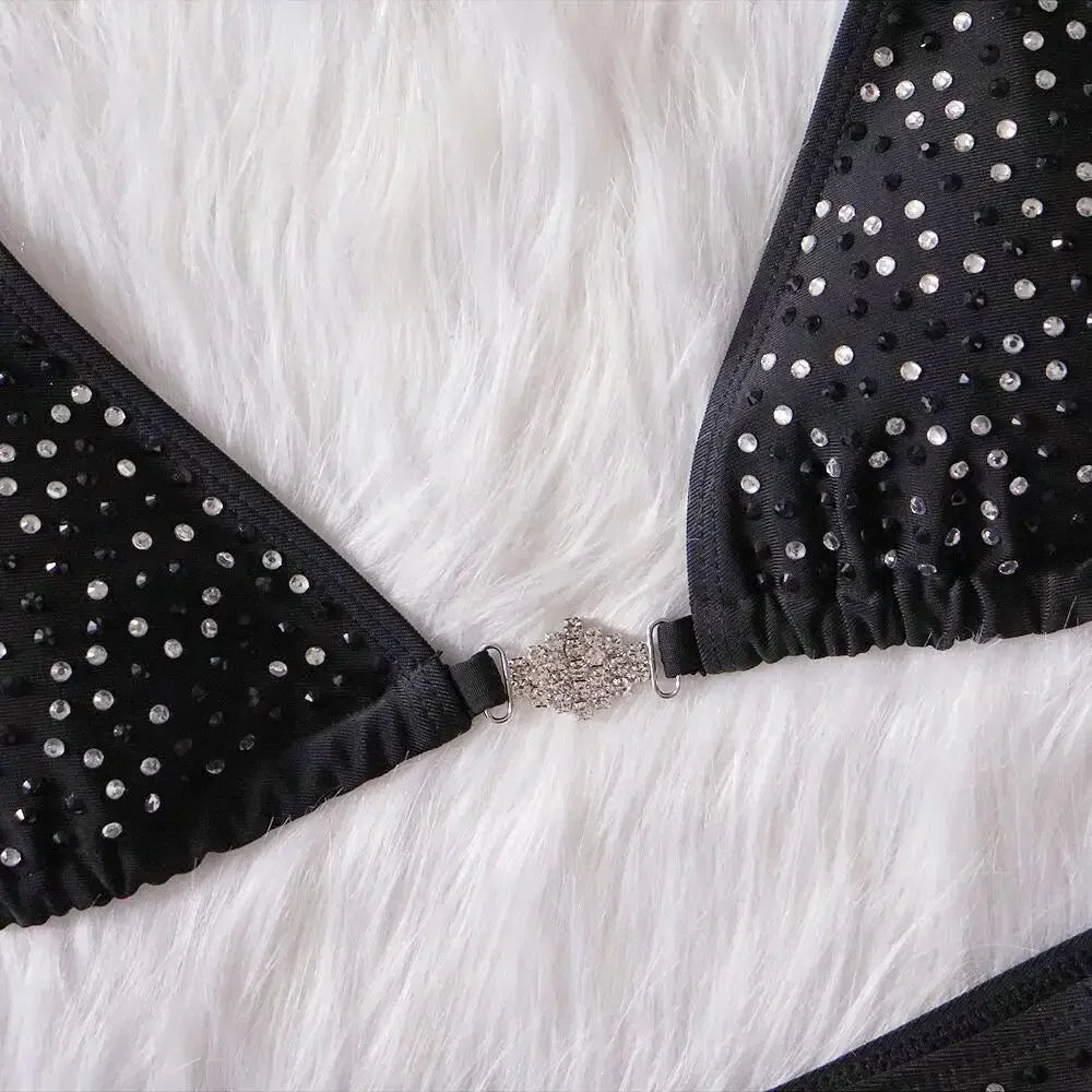 6 Colors Sexy Bikini Women Hollow Rhinestones Chain Halter Swimwear Swimsuit Bikinis Set Bathing Suit Beach Bikini Luxe Female