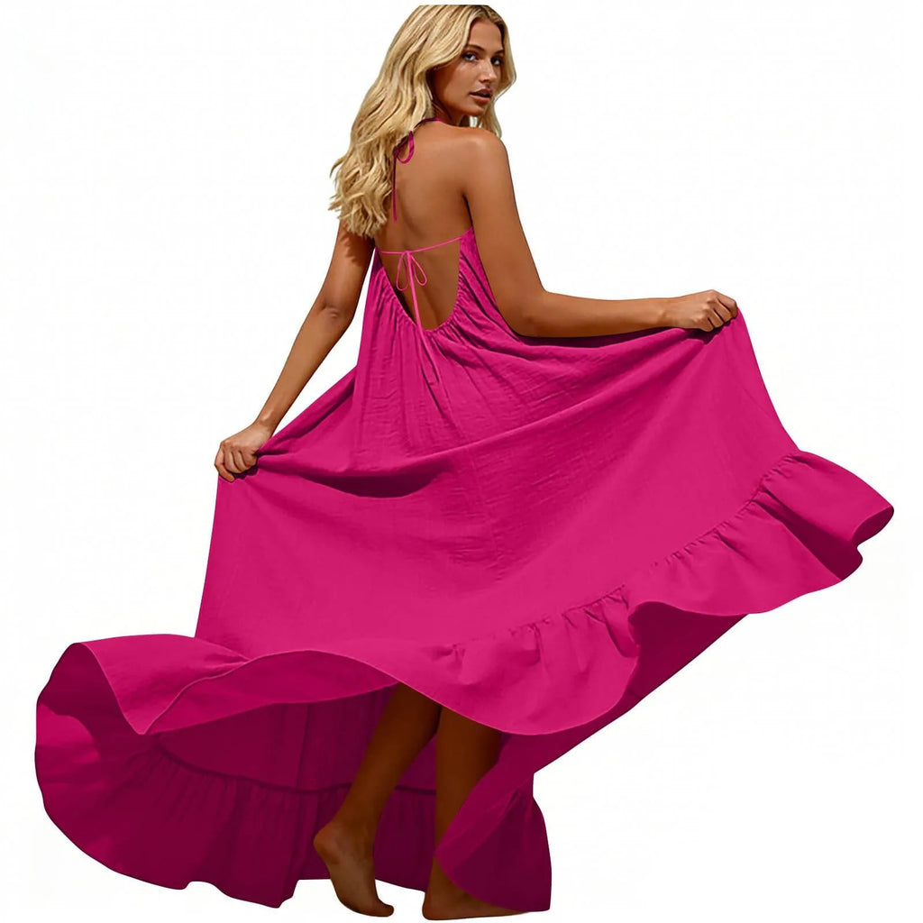 Women Fashion Oversized Dress For Womens Summer Trendy Solid Color Sleeveless Backless Dresses Beach Holiday Wear Sundress