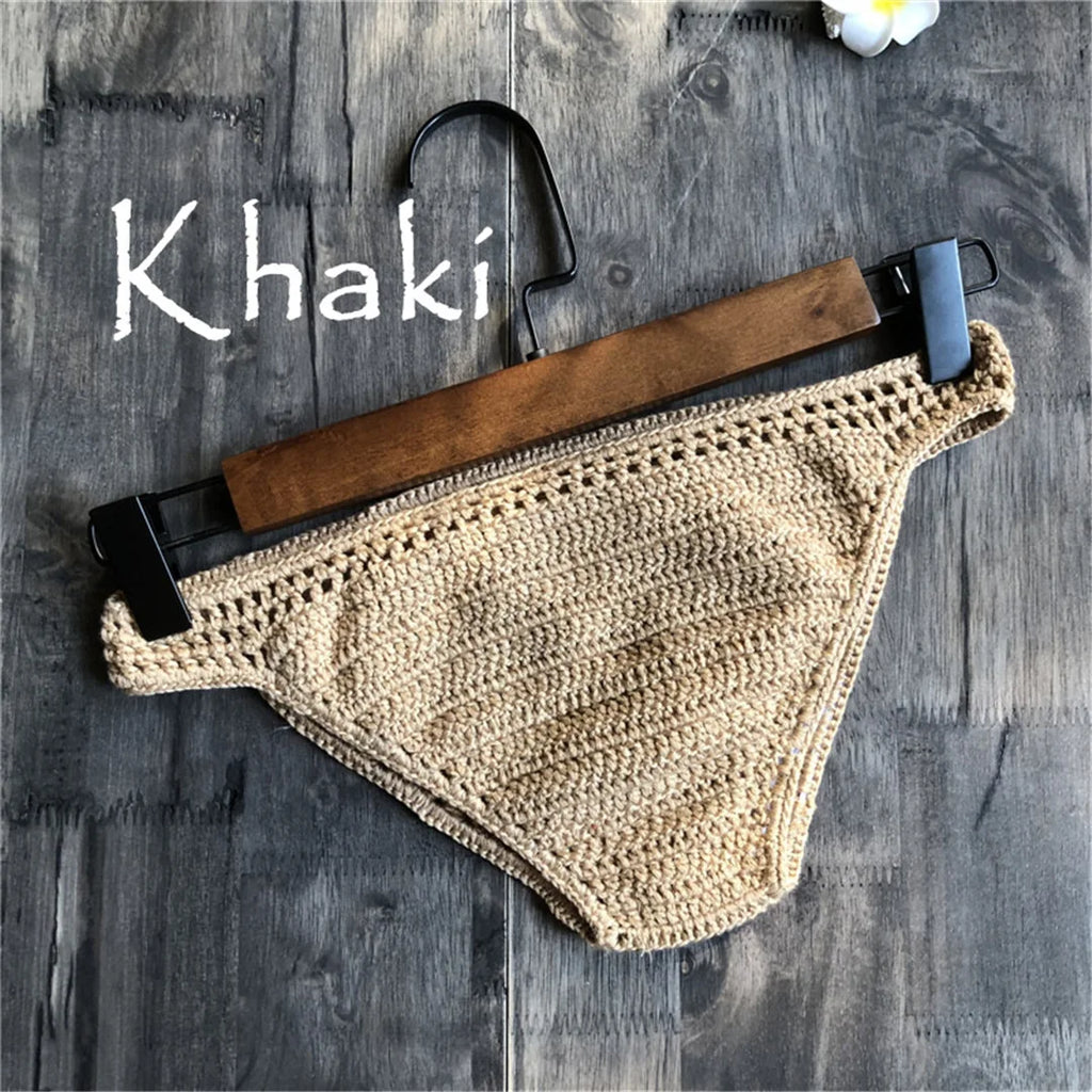 S - XL 9 Colors Crochet Knitted Bikini Bottom Swim Brief Women Swimwear Female Bather Brazilian Tanga Panties Underwear V4195