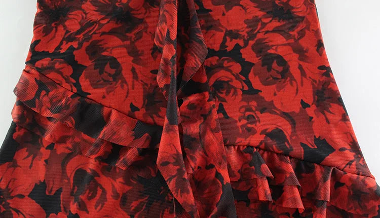 Ahagaga 2025 Summer Fashion Women's Straps Dresses Print Asymmetrical Chiffon Floral Streetwear Skinny Trailing Yk2 Vestidos