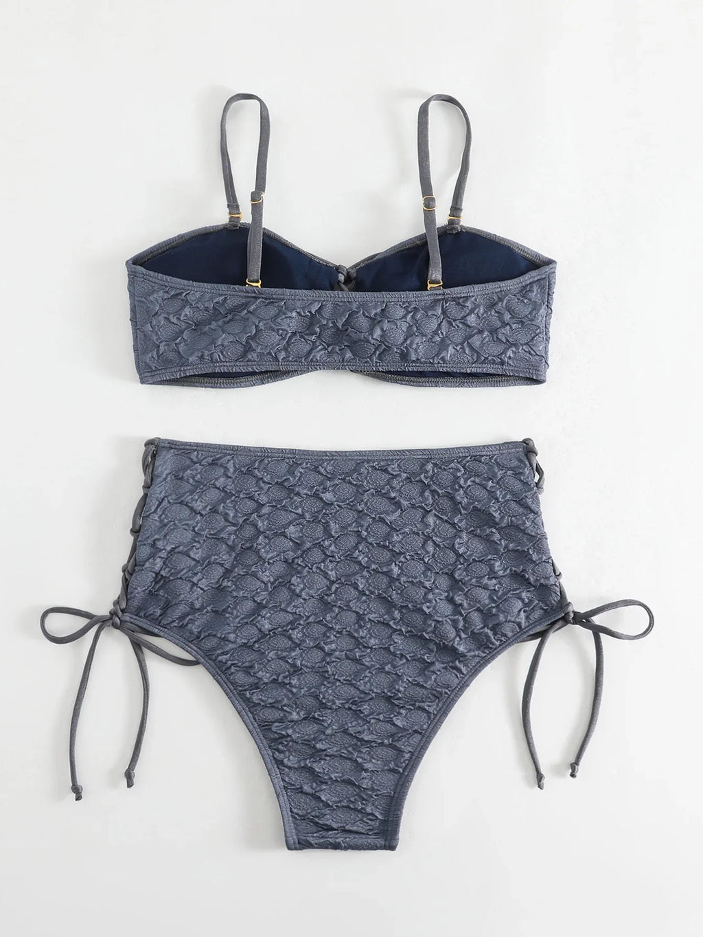 Sexy Drawstring Side High Waist Bikini Set 2025 Women Solid White Hole Out Push Up Swimsuit Beach Bathing Suit Holiday Swimwear