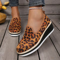 Sexy Leopard Print Wedge Heels Loafers Women Plus Size 43 Slip On Thick Sole Single Shoes Woman Round Toe Platform Casual Shoes