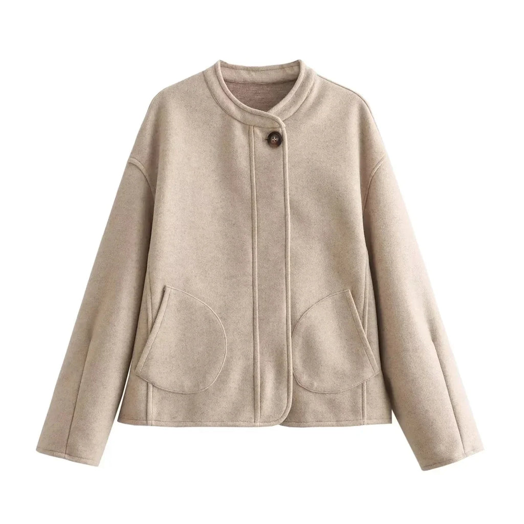 Foridol O Neck Single Breasted Apricot Women Winter Autumn New Coat Office Lady Short Thick Jacket Vintage Outerwear Loose