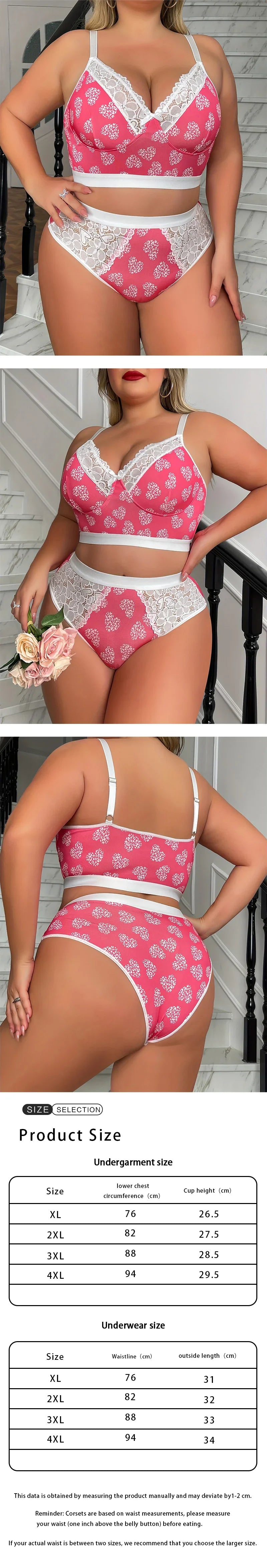 New Arrival Plus Size Ditsy Print Lingerie Set Sexy Minimizer Bra Cami Side Support Thin