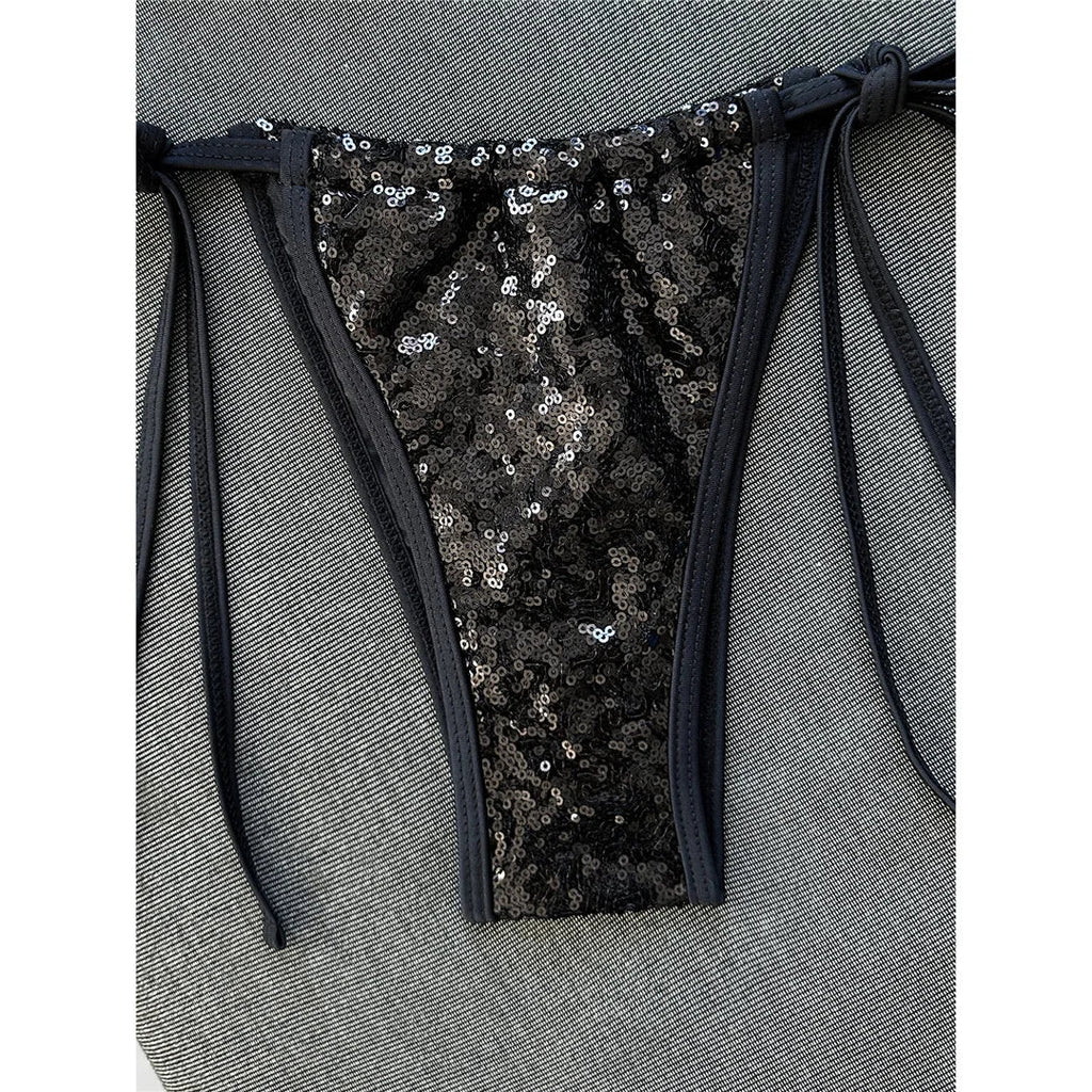 Sequins Halter Bikini Female Swimsuit Women Swimwear Two-Pieces Bikini Set High Cut Leg Padded Bather Bathing Suit Swim V8302