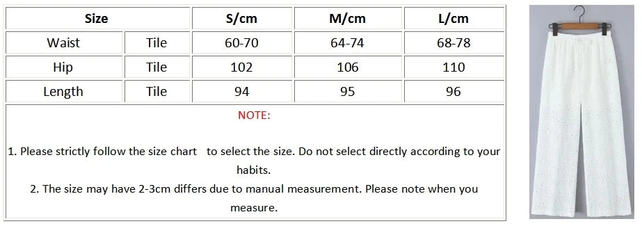 Foridol Hollow Out Cotton Women's 2 Pieces Set White Summer Pants Set Embroidery Top Pants Suit Matching Set Beach Casual Pants
