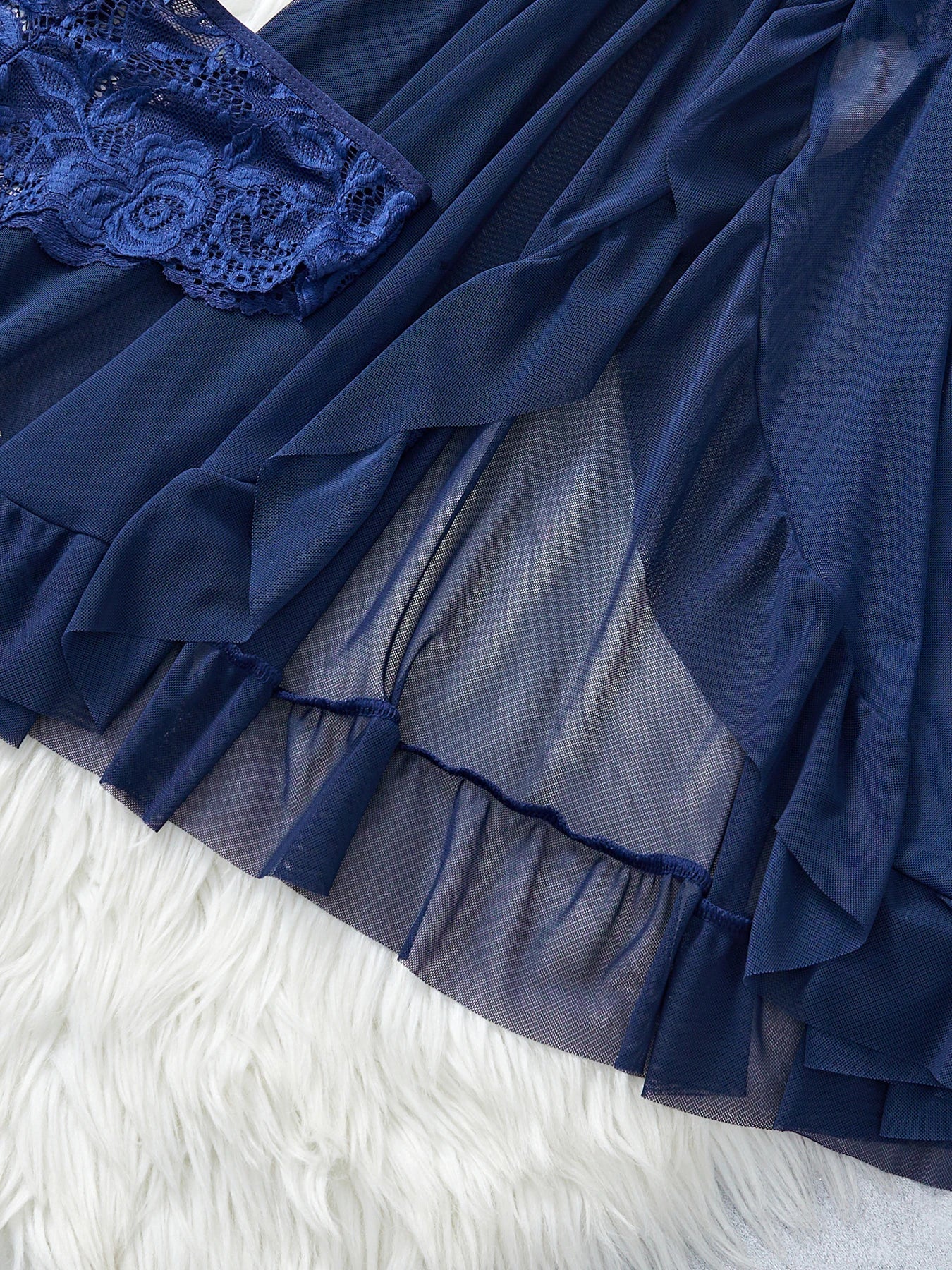 Transparent Blue Sexy Lingerie Women Underwear See Through Sleepwear Lace Nightdress And Panties Pijamas Set Adult Female Nighty