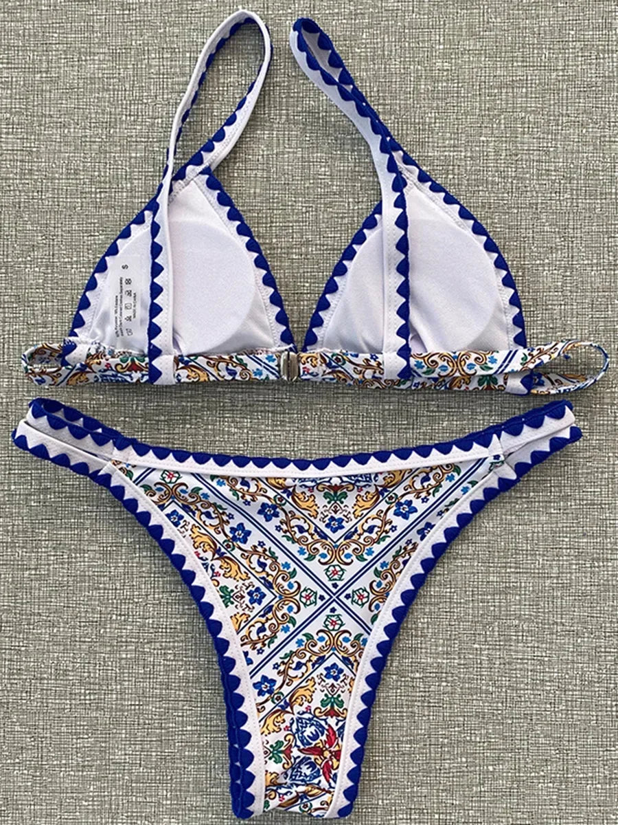 New 2025 Vintage Printed Bikini Women Swimsuit Female Swimwear Two-pieces Bikini set High cut Sexy Bather Bathing Suit Swim Lady