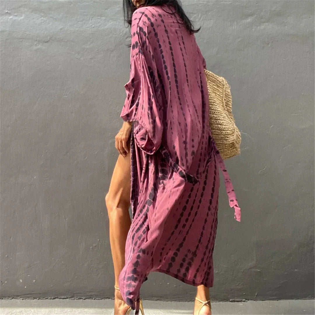 New 10 Colors Printed Long Sleeve With Belt Tunic Beach Cover Up Cover-ups Beach Dress Beach Wear Beachwear Female Women V4521