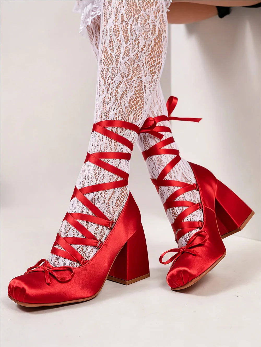 2026 Plus Size 43 Retro Red Lolita Ankle Wrap Pumps Sweet 5cm Med Square Heels Gothic Cosplay Ballet Mary Janes Shoes Women