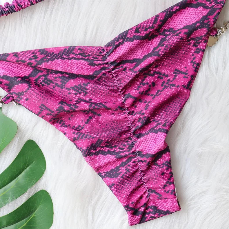 Bikini 2026 Sexy Snakeskin Print Luxe Crystal Diamond Chain Swimwear Swimsuit Women Bikinis Set Bathing Suit Beach Bikini Female