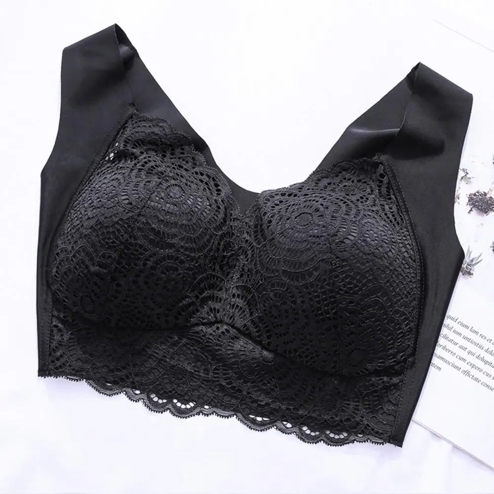 Shockproof Push-up Wireless Yoga Daily Bra Women Bra Wide Shoulder Strap Hollow Out Lace Seamless Thin Anti-exposure Comfort