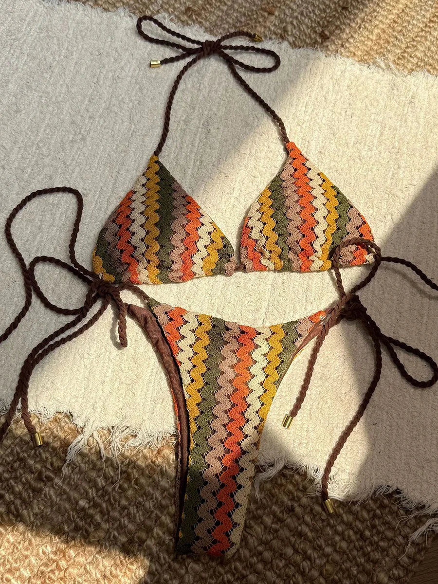 Contrast Mesh Halter Brazilian Bikini Women Swimwear Female Swimsuit Two-pieces Bikini set High Cut Bather Bathing Suit Swim