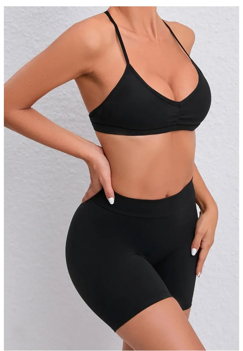 Women's 2-Piece Yoga Sets High Waist Seamless Shorts  Hip-Lifting & Backless Gym Leggings Quick Dry Workout Fitness Suits