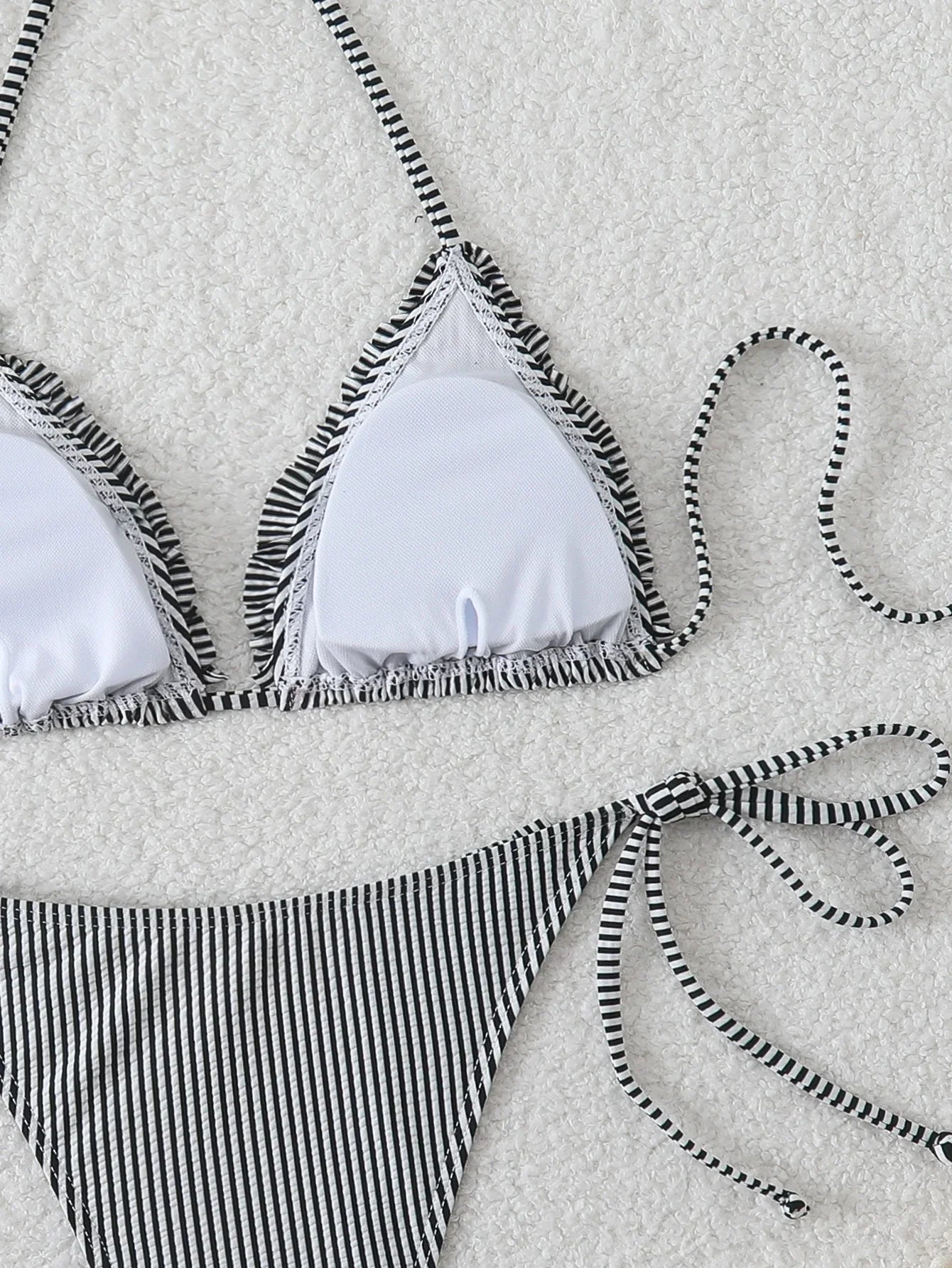 Halter Triangle String Bikinis 2026 Women Sexy Striped Swimsuit Ruffle  Swimwear Female Bathers Bathing Swimming Swim Suit