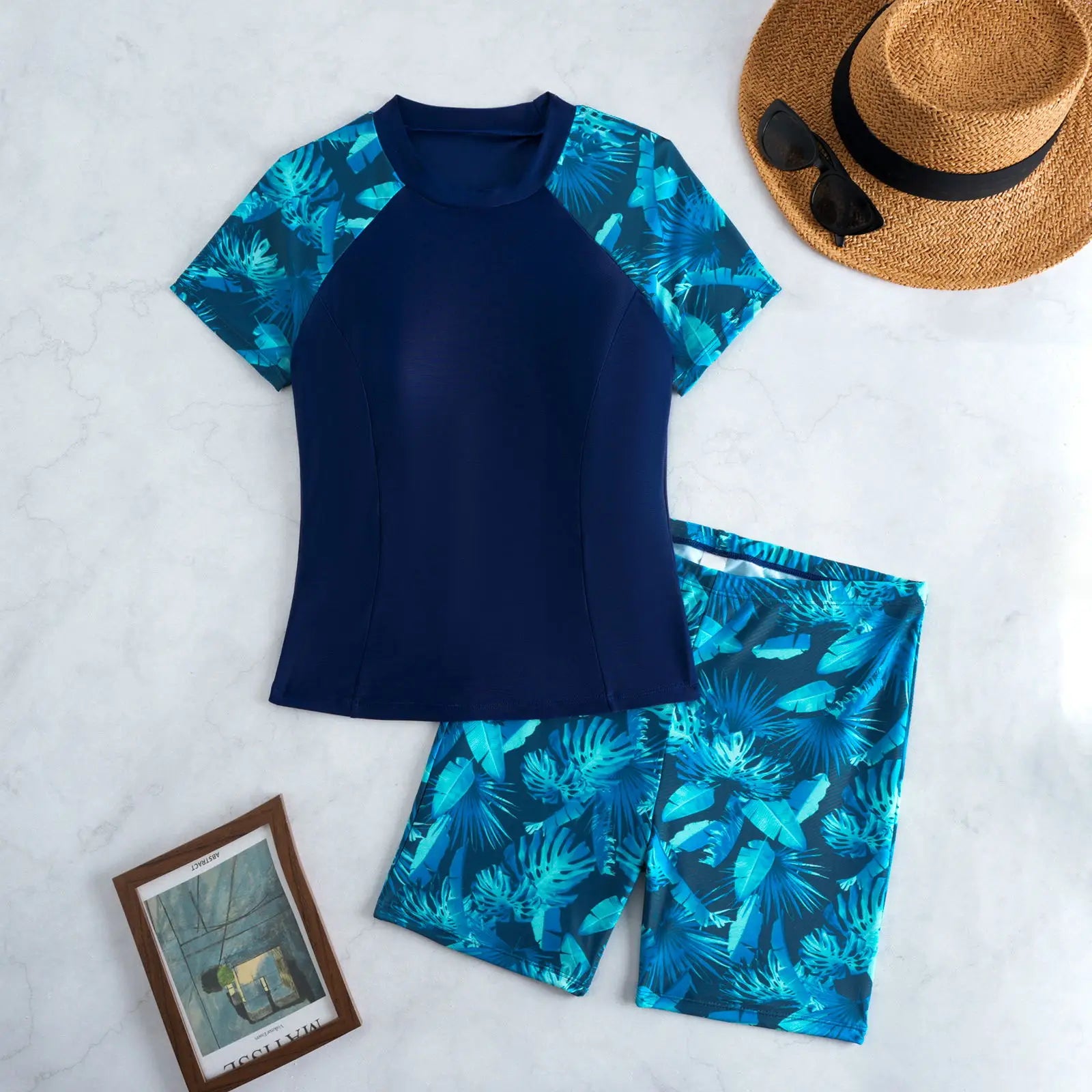 2026 Short Sleeves Tankini 2 Pieces Swimwear Female Printed Swimsuit Women Bathers Bathing Swimming Swim Suit Beachwear