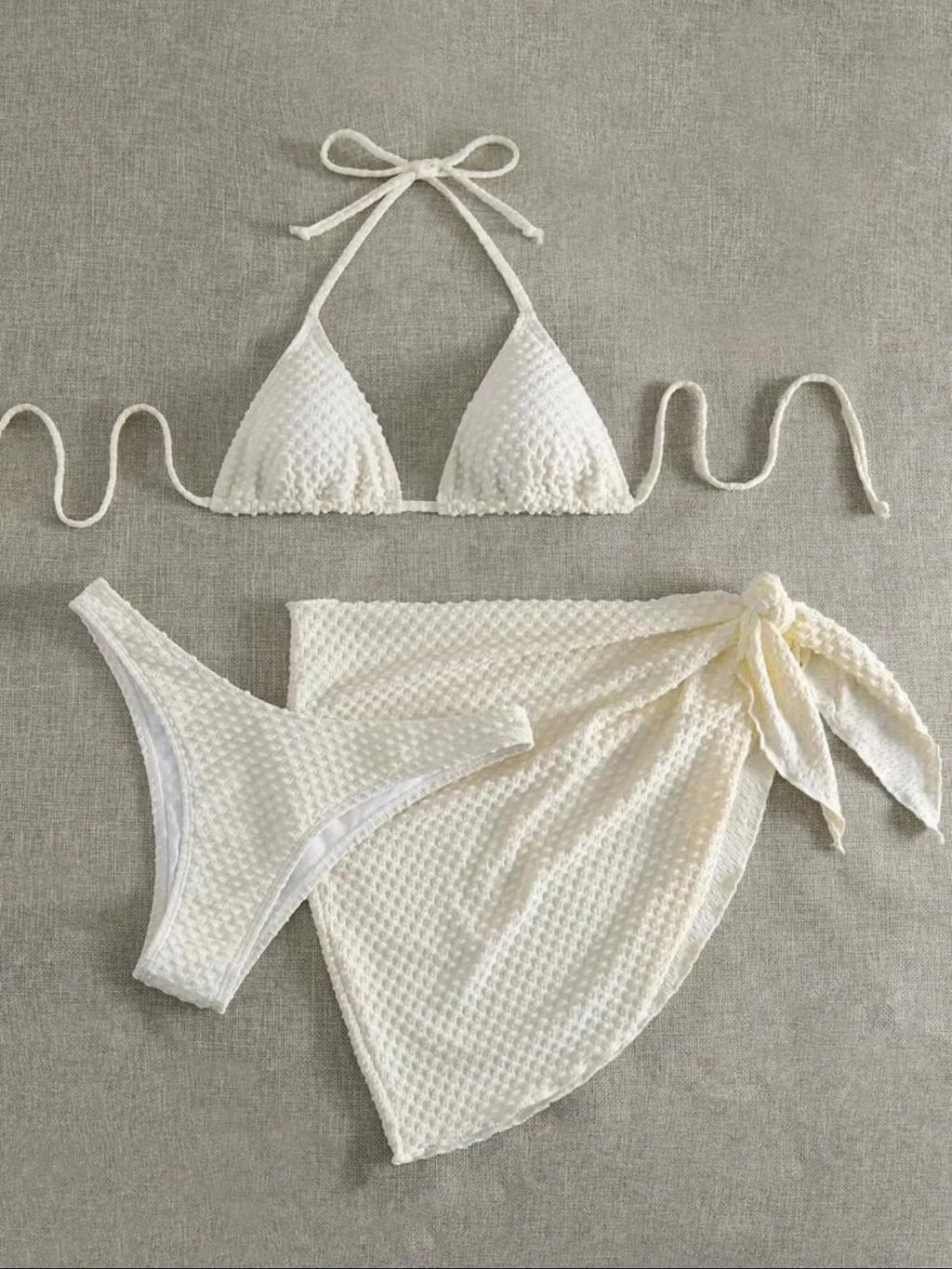 Sexy Halter Women Solid White Bikini Sets Three Pieces With Cover Skirt Swimsuit Swimwear Bathing Suit Beach Outfits Biquini