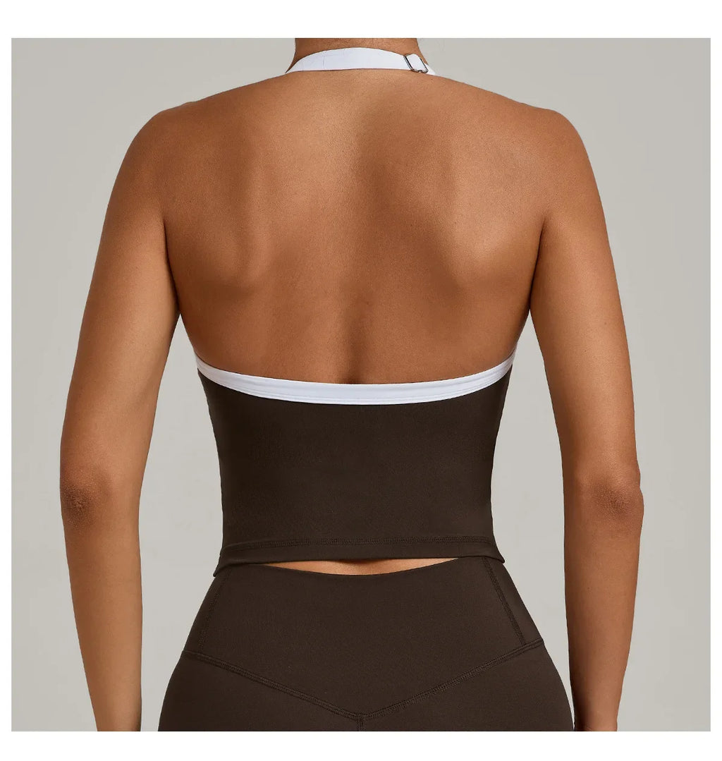 Hanging Neck Top Women Sports Bra Push Up Fitness Yoga Bra Color Blocked Underwear Gym Sport Tops Women Running Vest Bralette