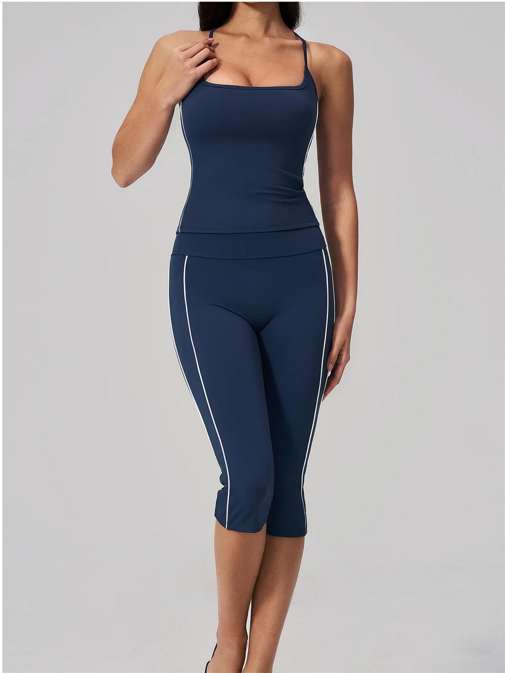 Women's 2 Piece Yoga Set Summer Brushed Color-Block Slim Sports Tank Top High Waist Pants Gym Running Fitness Suits Tracksuit