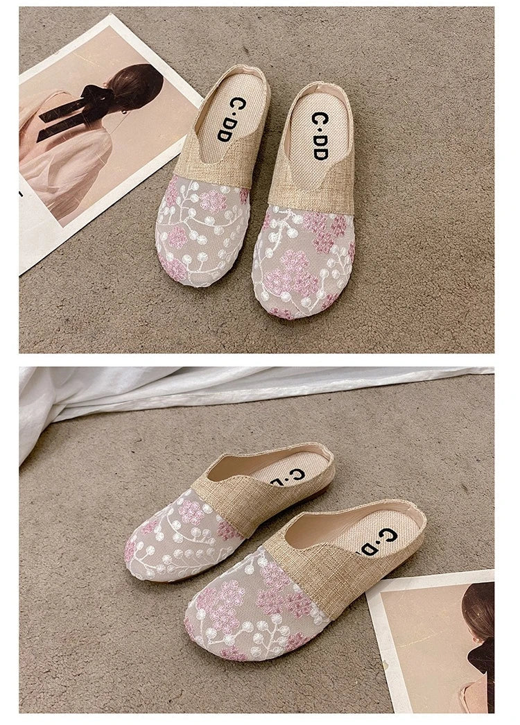 Breathable Mesh Linen Slippers For Women Summer Flat Shoes Anti-slip Female Indoor Outdoor Slides Office Lady Walking Sandals