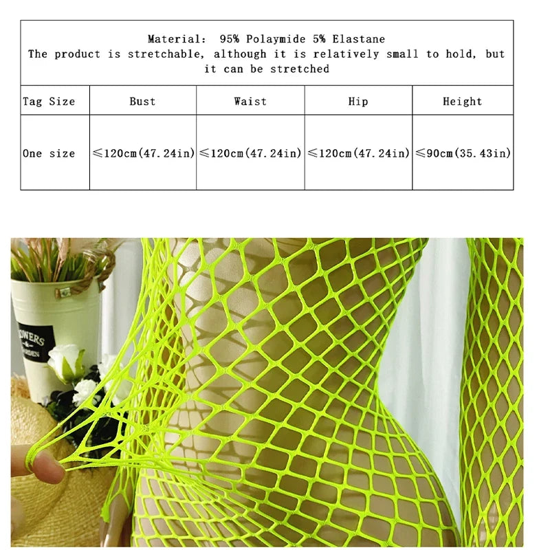 1 PC Women Sheer Mesh Long Sleeve Beach Cover Up Sexy See-Through Fishnet Bodycon Dress for Summer No Bikini Included