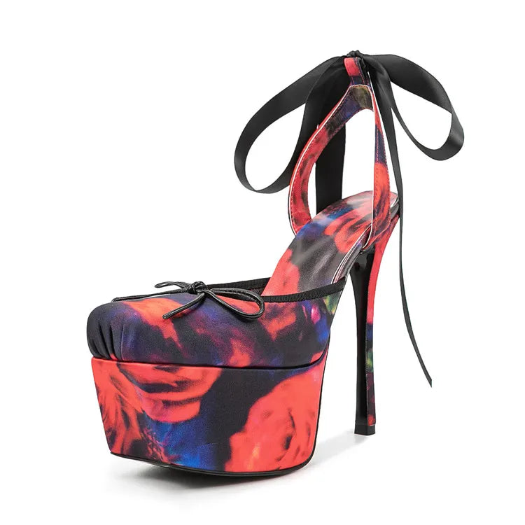 New Design Platform Women High Heeled Sandals for Woman's Square Toe Butterfly-Knot Ankle Riband Thin Heels Shoes Mujer Pumps