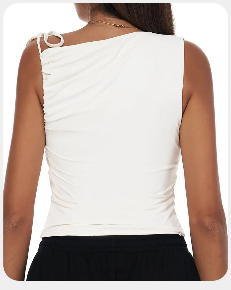 Sexy Shoulder Yoga Top Sleeveless Fitness Women Solid Color Gym Shirt Breathable Quick Dry Running Vest Sportswear