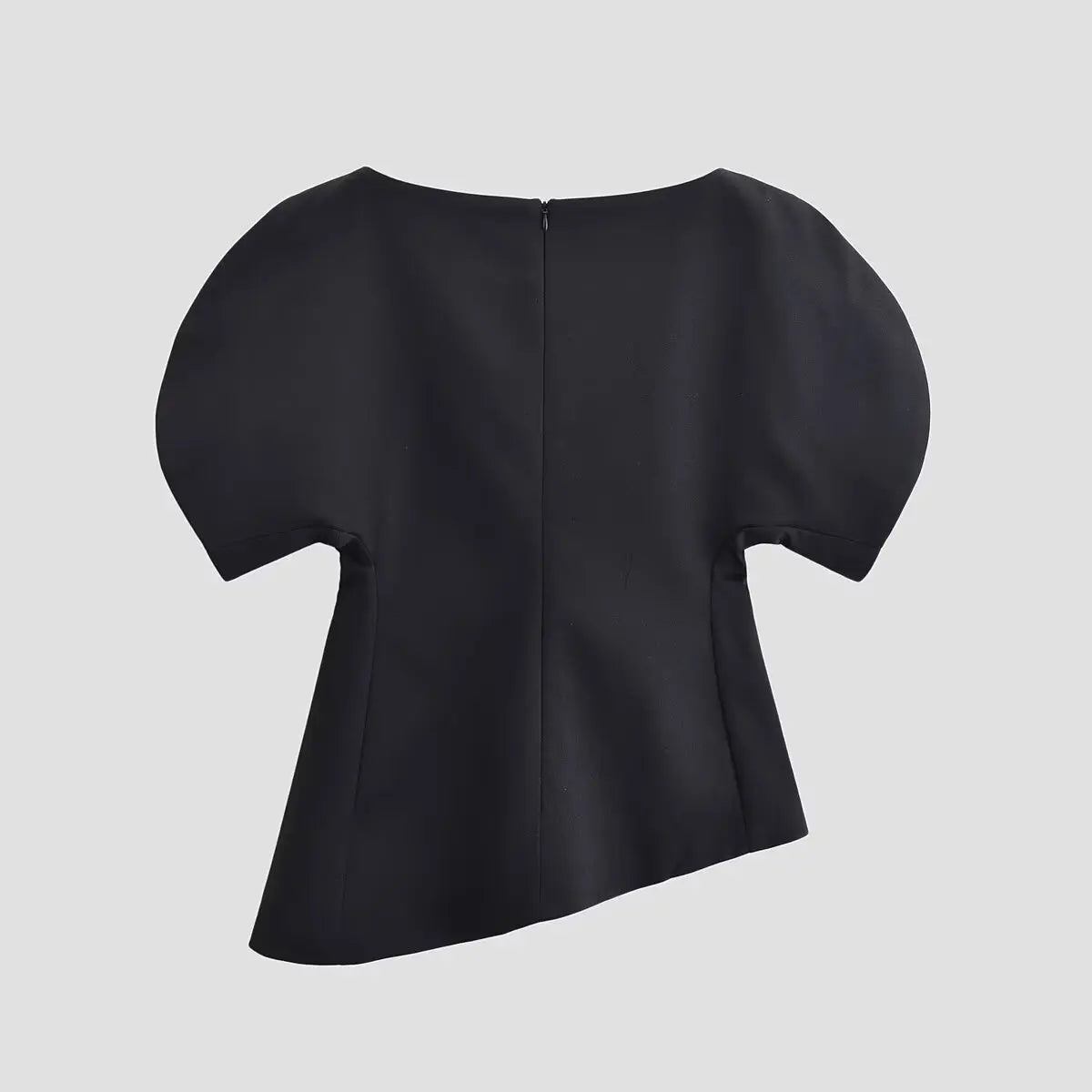 Women's Fashion Casual Short Sleeve Top Women Solid Black Boat Neck Puff Sleeve Hem Top Slim Fit Casual Blouse For Party 0PX4