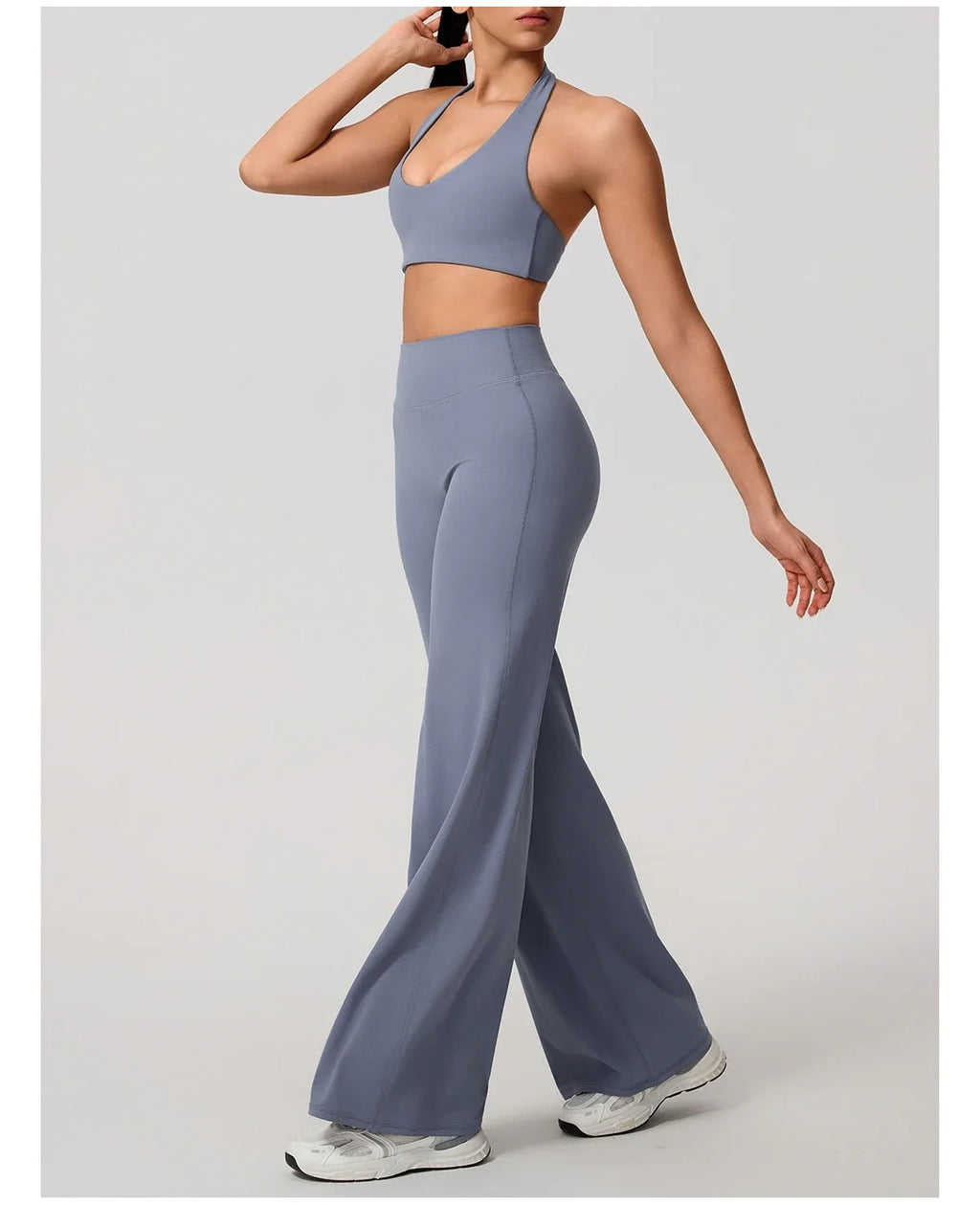 Hearuisavy Summer Yoga Set 2Pcs Women Breathable Backless Halter-Neck Sports Bra Push Up Pilates Fitness Top Straight Leg Pants