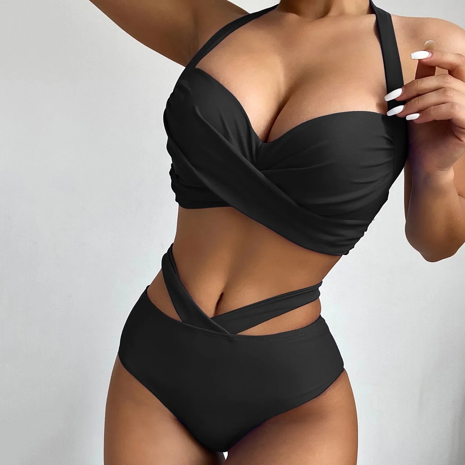 Sexy Push Up Bikinis 2026 Women High Waist Swimsuit Solid Halter Swimwear Female Bathing Suit Swimming Summer Beachwear XXL