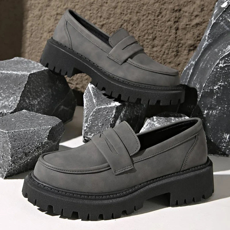 Basic Gray Faux Suede Loafers Shoes Women Slip On Round Toe Loafers Shoes Woman Spring Autumn Plus Size Platform Shoes Ladies