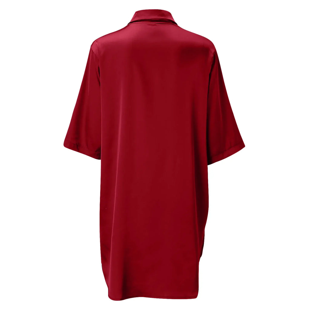 New Women's Solid Color Silky Comfortable Soft Pajamas Sexy Short Sleeve Nightshirt Smooth & Skin-Friendly Home Sleepwear Lounge