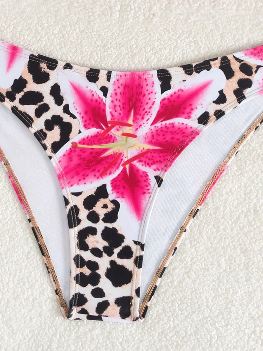 XS - L Floral Leopard Printed Halter Bikini Women Swimwear Female Swimsuit Two-pieces Bikini set Bather Bathing Suit Swim Lady