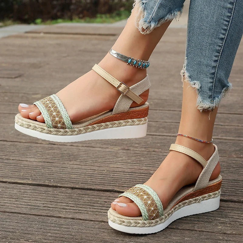 Zoki Plus Size Ankle Buckle Wedge Sandals for Women 2025 Summer Non Slip Beach Shoes Woman Lightweight Platform Sandles Female