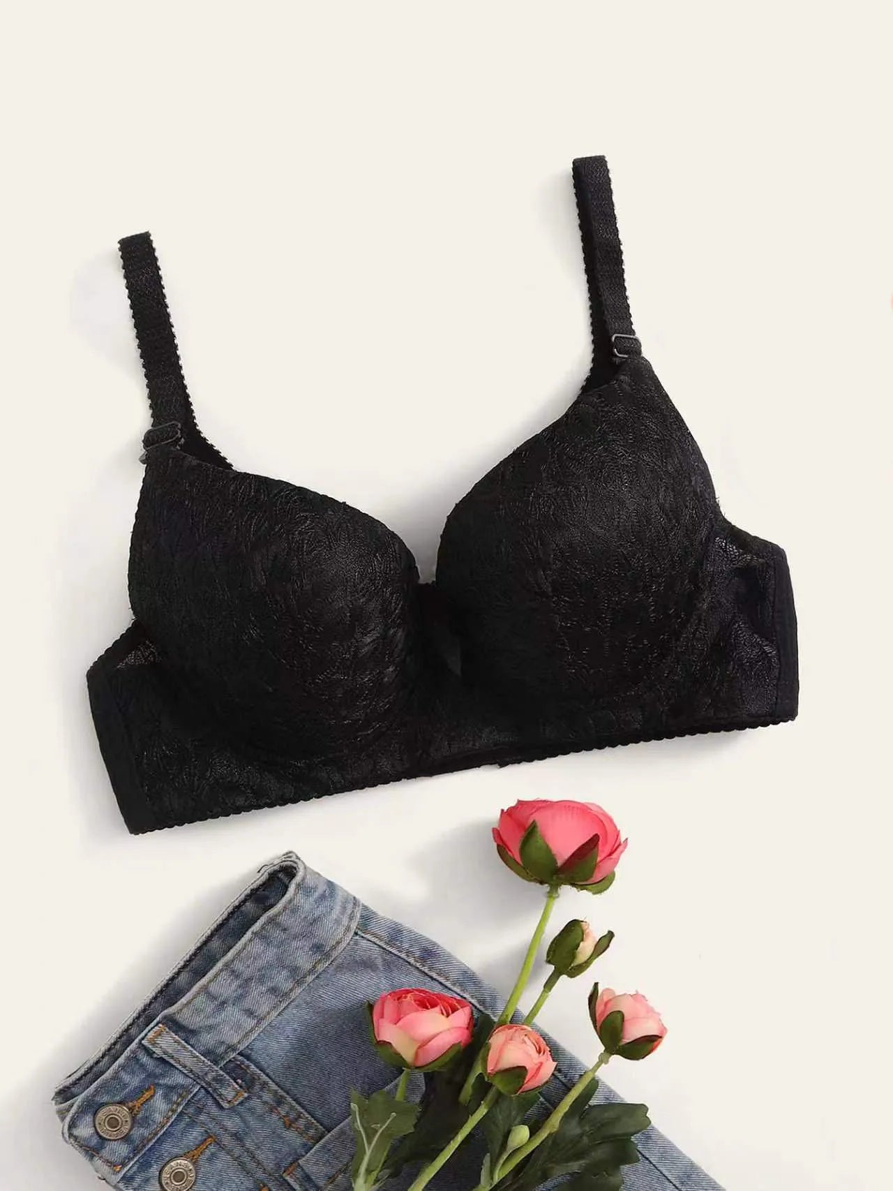 Women's sexy embroidered lace bra with steel rims gathered push up straps adjustable close fitting underwear D176